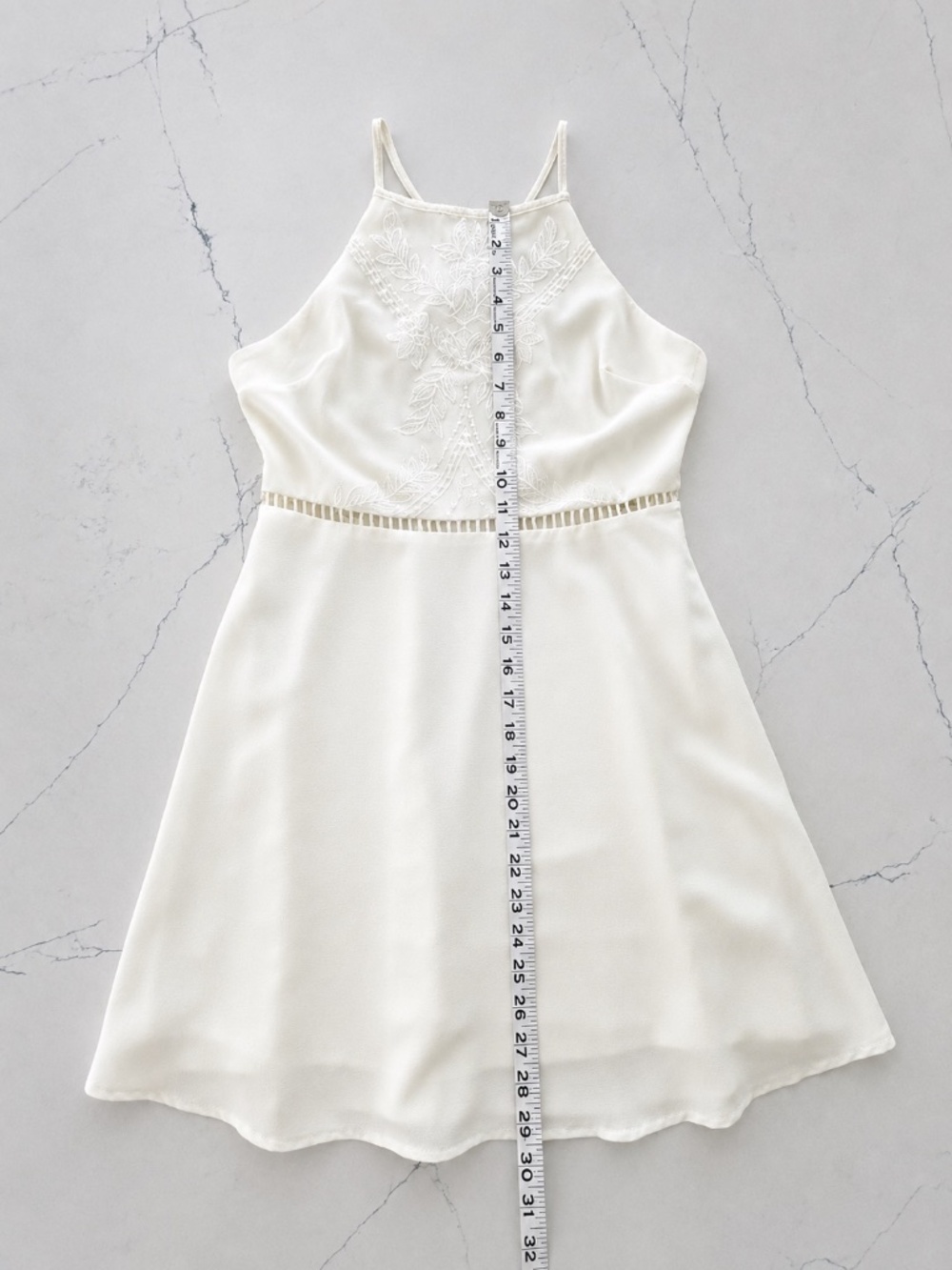 New W/Tags Lush Off-White Halter Embroidered Bodice Mini Dress Size Small - Picture 9 of 12